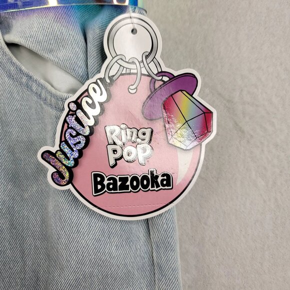 Justice Girls Bazooka Ring Pop Graphic Baggy Jeans Holographic Belt Size 10 NEW - Picture 4 of 9